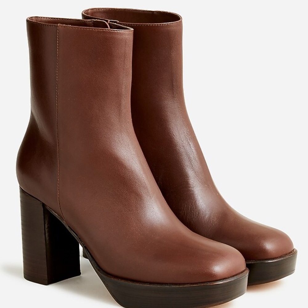 J.Crew Platform Stacked-Heel Boots in Dark Brown Leather